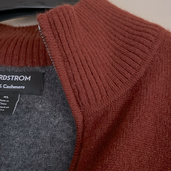 NWOT.  Nordstrom’s men’s 100% Cashmere sweater in maroon.  Neckline 1/4 zipper. - Picture 8 of 10